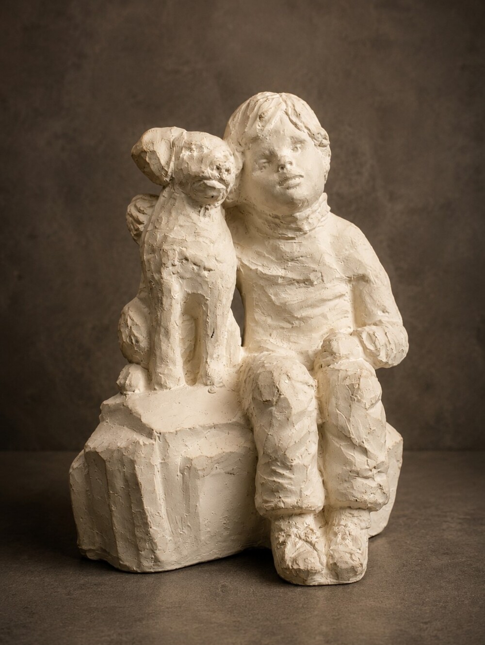 Vintage 1987 Austin Productions Dee Crowley Bright Eyes Boy & Dog Sculpture